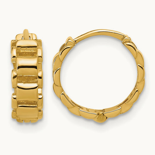 Polished Link Pattern Hinged Huggie Hoop Earrings, 14K — Leslie's