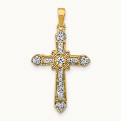 1/6ct. Diamond Filigree Cross Pendant — 14K Yellow Gold, 28mm