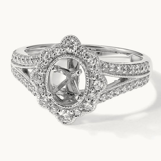 Vintage Oval Halo Semi-Mount Engagement Ring, 0.50 ct tw