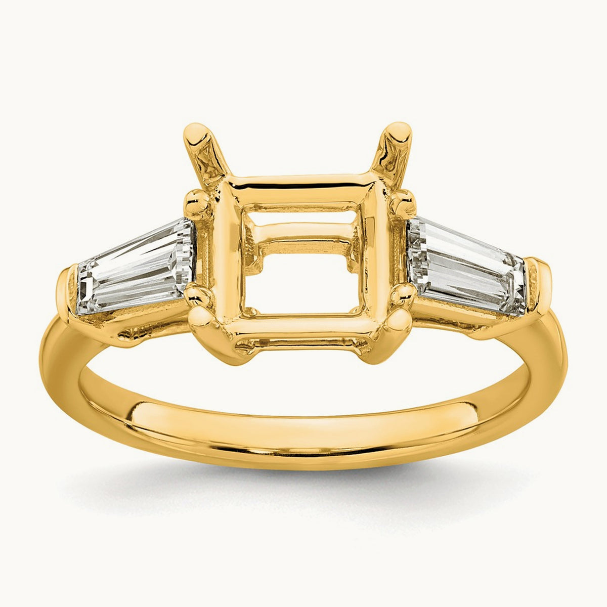 Baguette Princess Semi-Mount Engagement Ring — 14K Yellow Gold, 5/8 ct, 7