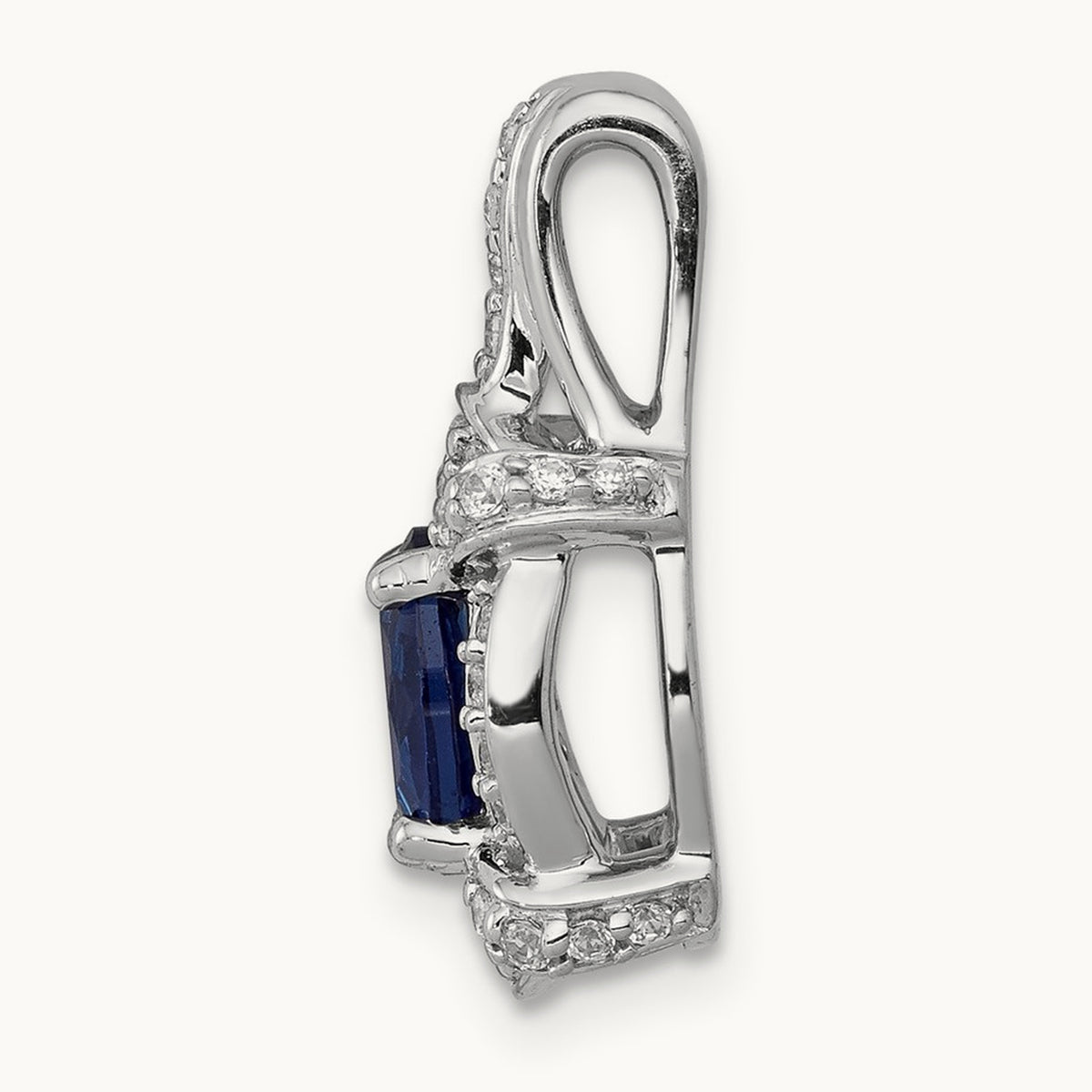 Diamond and Sapphire Fancy Oval Pendant — 14K White Gold