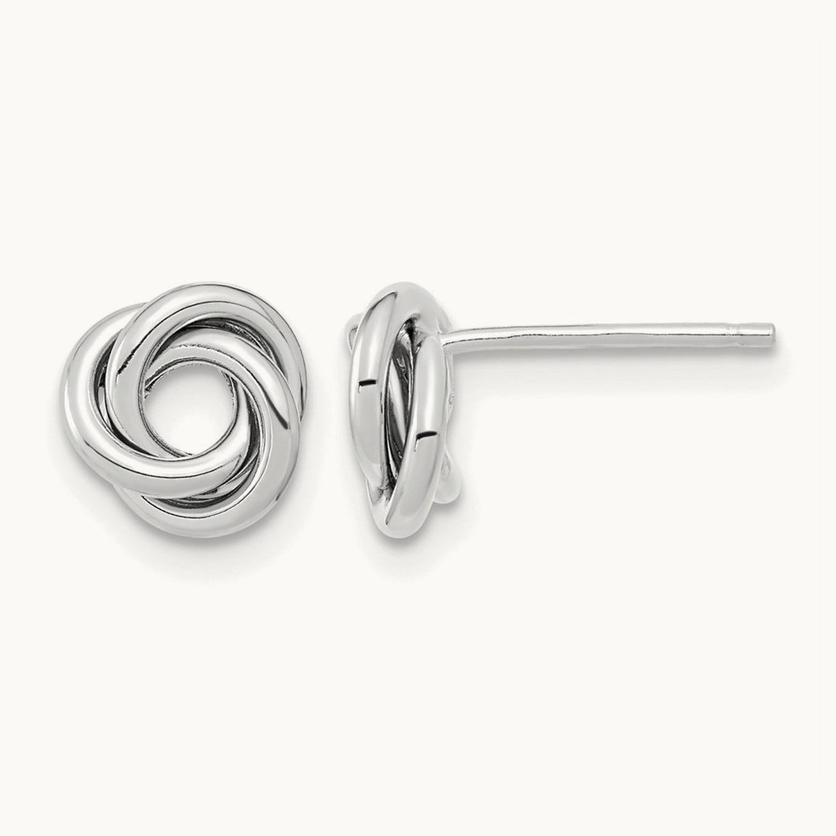 Polished Love Knot Post Earrings — 14K White Gold