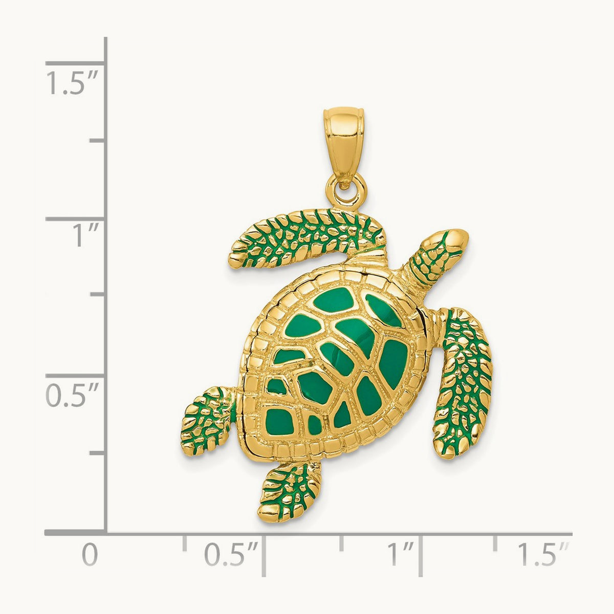 3-D Enameled Sea Turtle Pendant, 14K