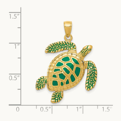 3-D Enameled Sea Turtle Pendant, 14K