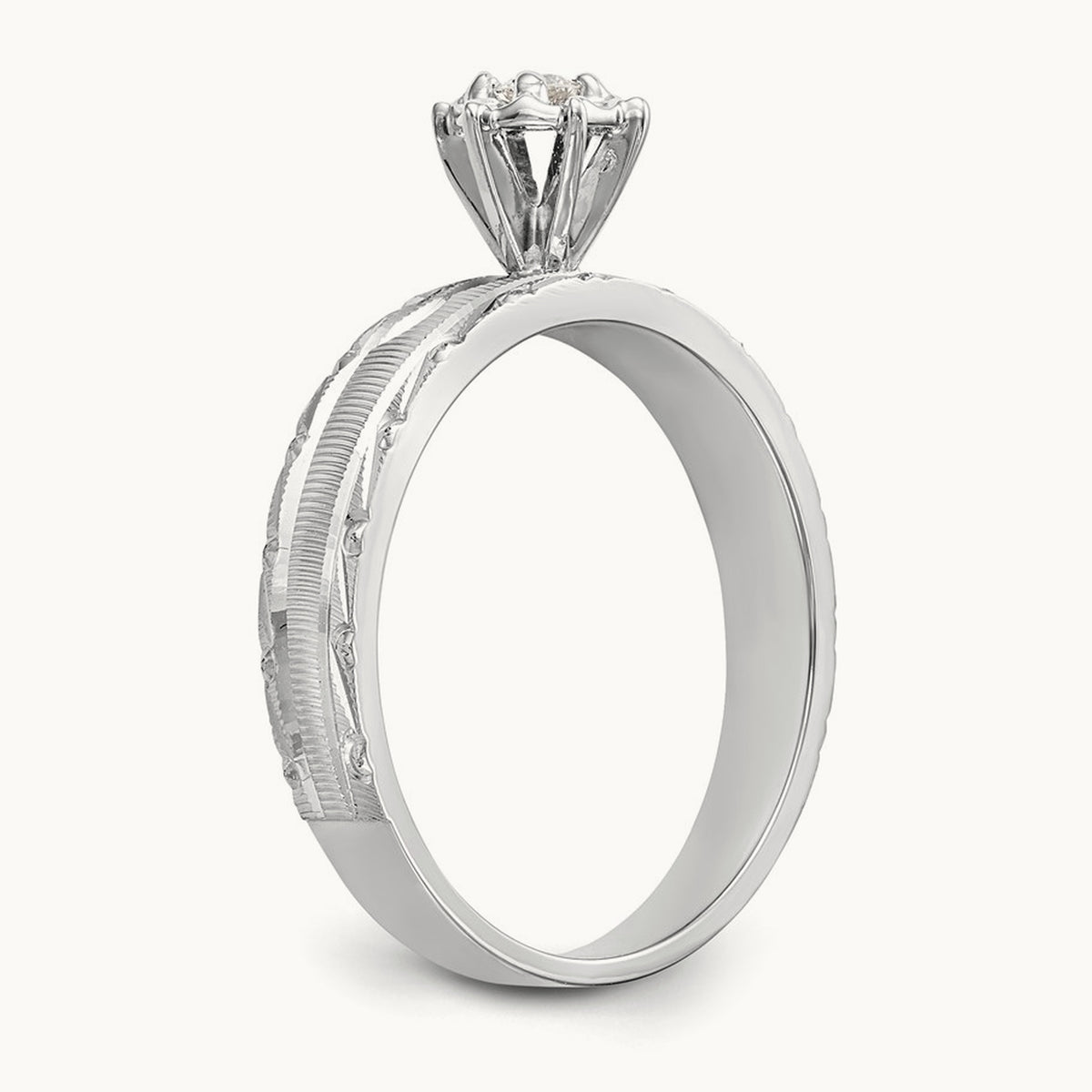 AA Quality Trio Complete Engagement Ring, 14K White Gold