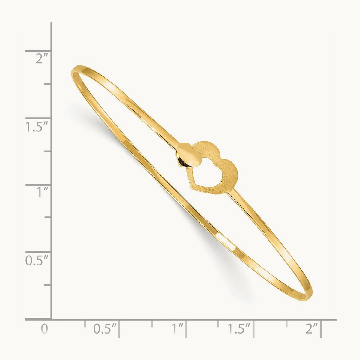Brushed and Polished Hearts Flexible Bangle, 14K