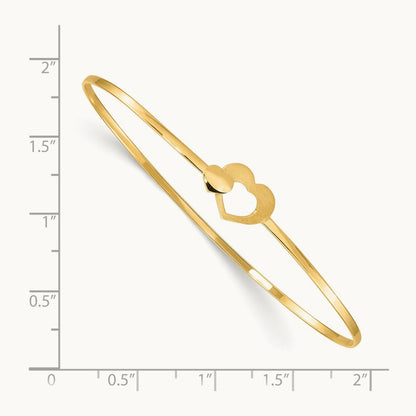 Brushed and Polished Hearts Flexible Bangle, 14K