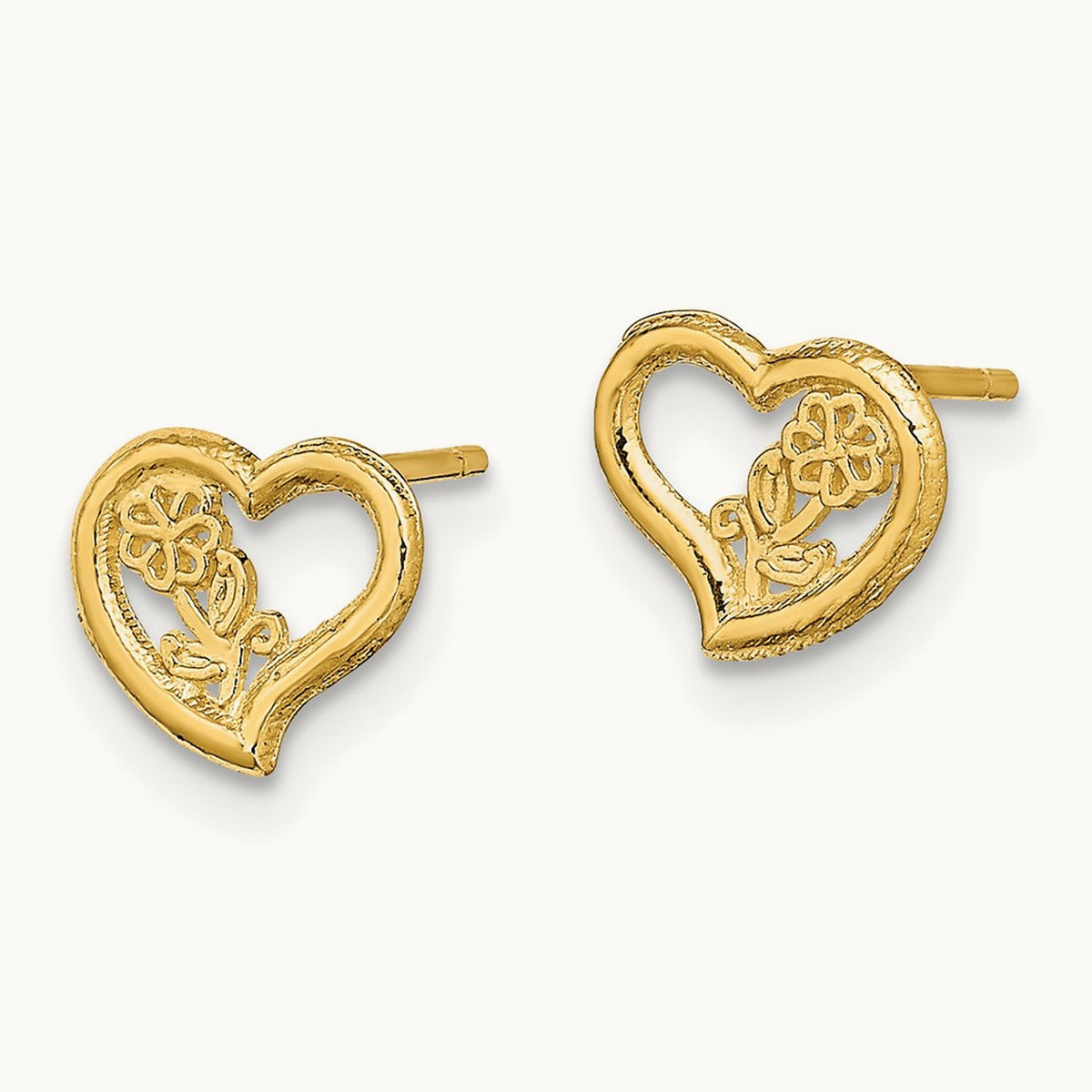Open Heart w/ Flower Post Earrings, 14K