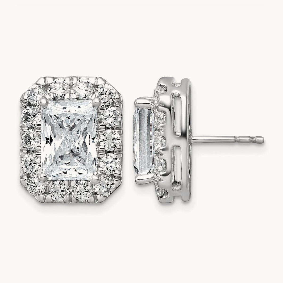 Radiant Halo Post Earrings, 0.50-8.50 ct tw Lab-Grown Diamond — 7 ct, 14K White Gold