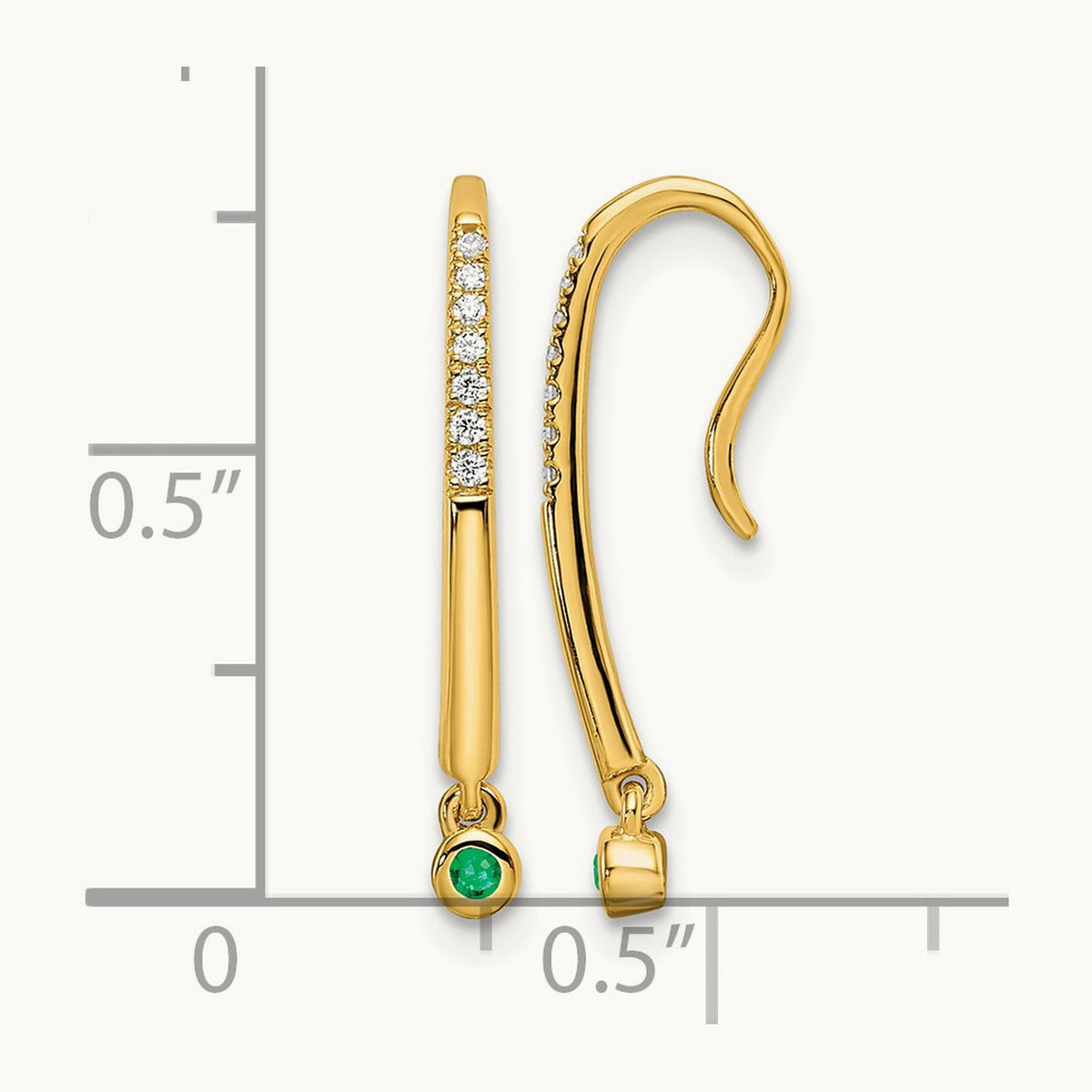 Polished Diamond and Emerald Drop Wire Earrings, 14K