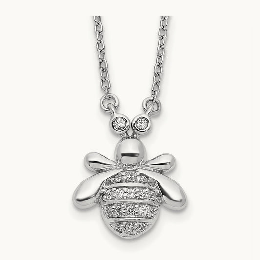 Diamond Bee 18 inch Necklace, 14K White Gold