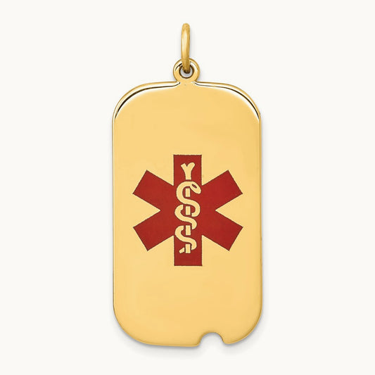 Red Enamel Medical Jewelry Pendant, 14K