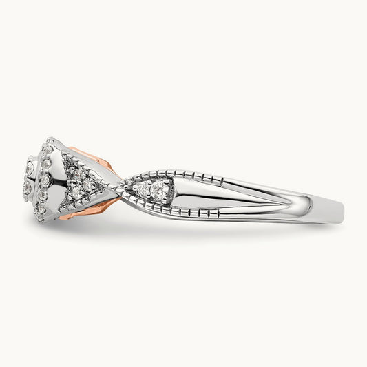 And Rose Halo Cluster Engagement Ring, 0.20 ct tw