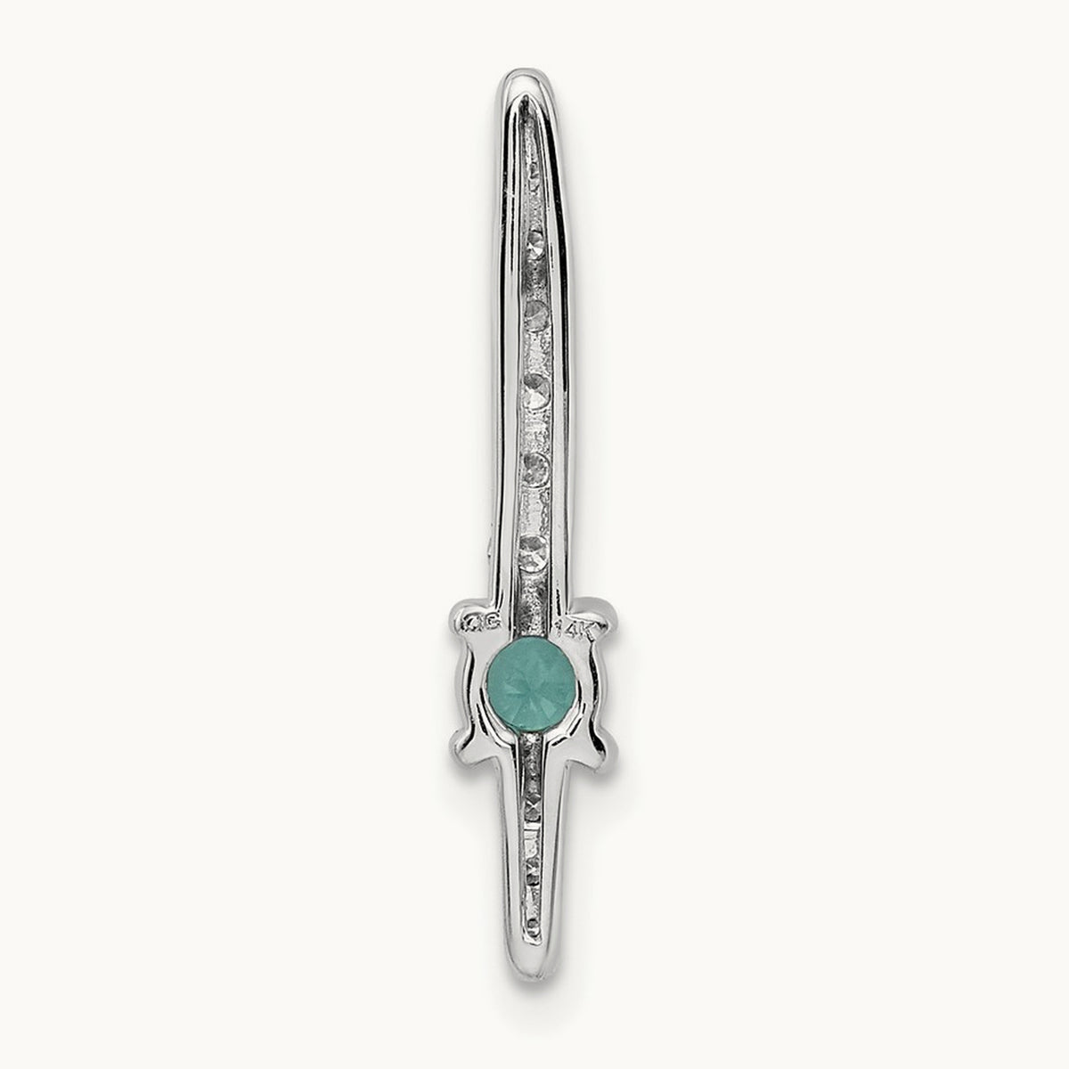 Diamond and Emerald Fancy Chain Slide, 14K White Gold