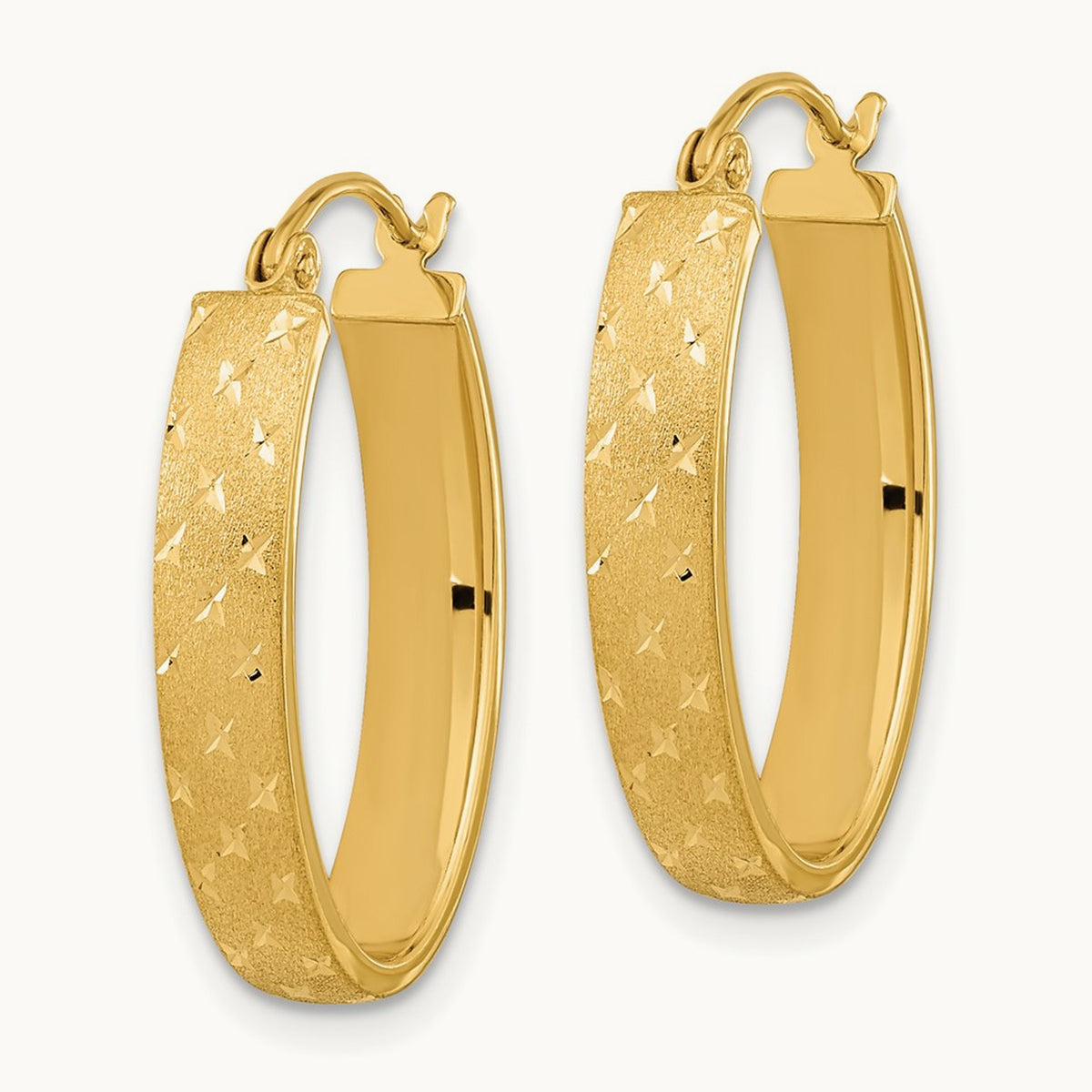 Polished Satin Diamond-cut Hoop Earrings — 14K Yellow Gold, 15mm