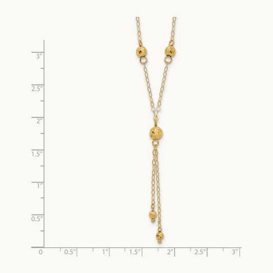 Bead Lariat with 2in ext Necklace, 14K Yellow Gold
