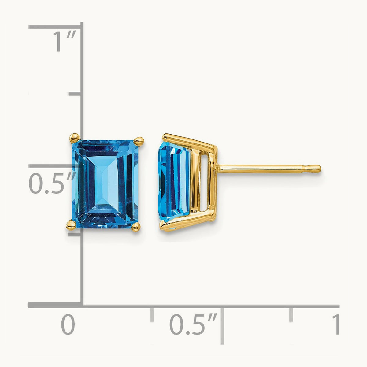 8x6mm Emerald Cut Blue Topaz Earrings, 14K