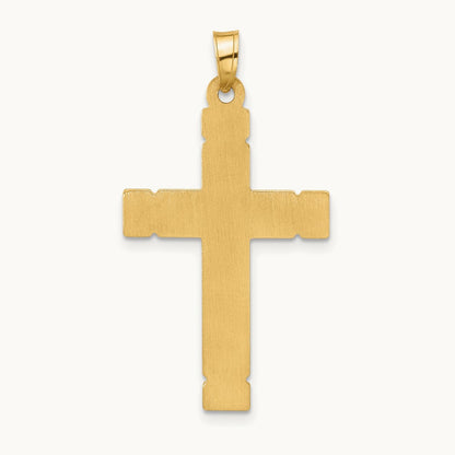 Polished and Grooved Hollow Diamond Cross Pendant, 14K