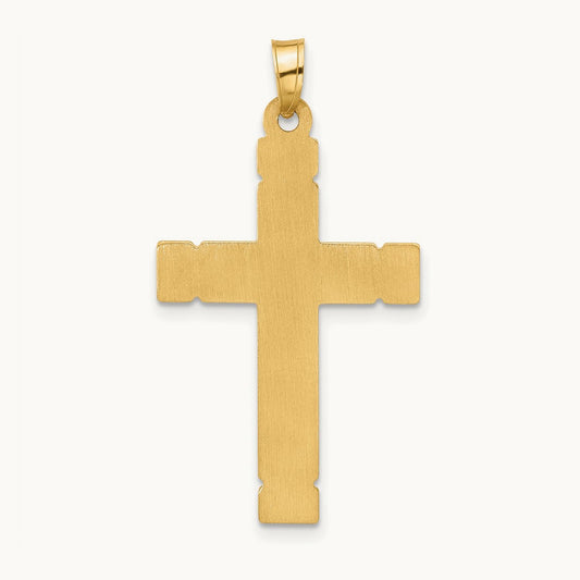 Polished and Grooved Hollow Diamond Cross Pendant, 14K