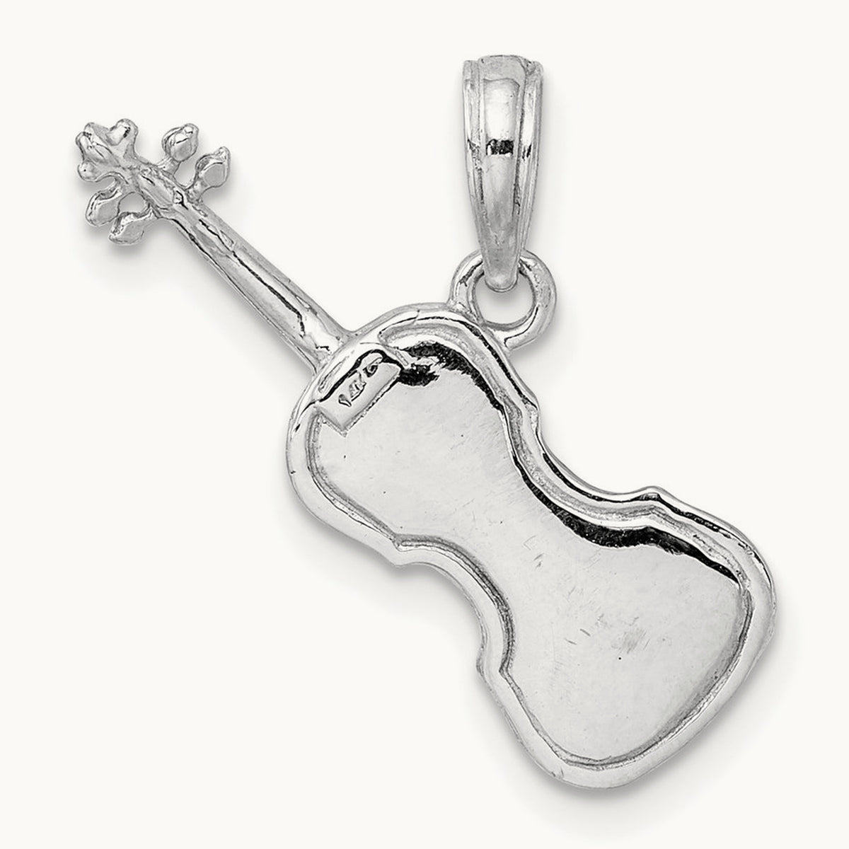 Polished Solid 3-D Violin Pendant — 14K White Gold