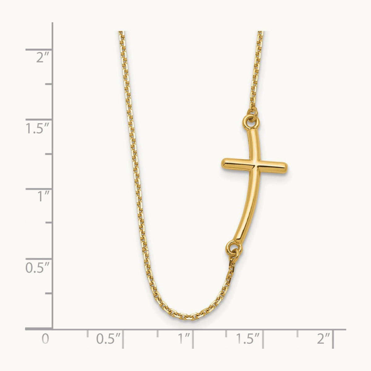 Large Sideways Curved Cross Necklace — 14K Yellow Gold