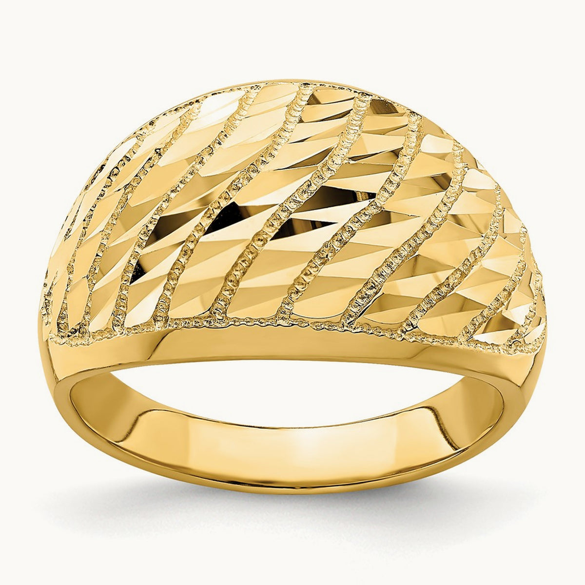 Diamond-cut Lattice Pattern Dome Ring, 14K