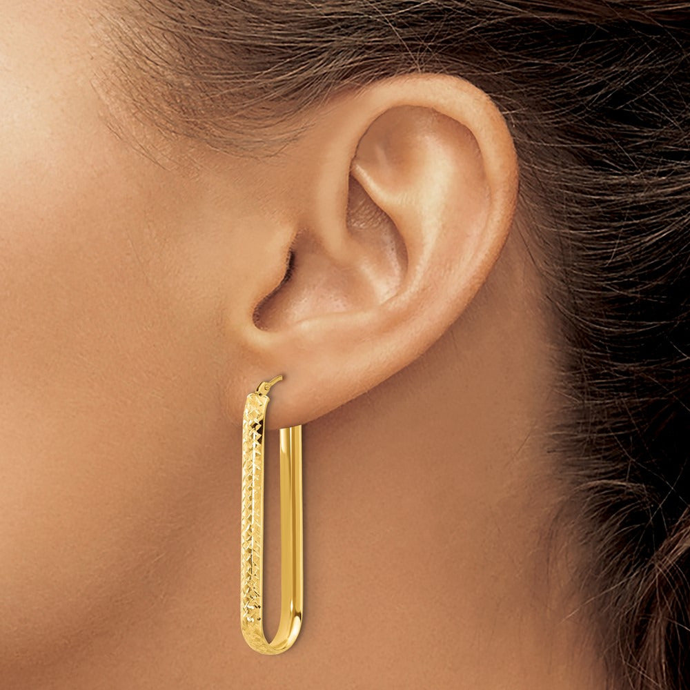 Polished and Diamond-cut Oval Hoop Earrings — Leslie's — 12.5mm