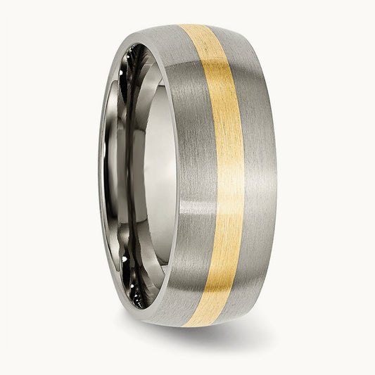 Brushed w/14k Yellow Inlay Band, 8mm, Titanium