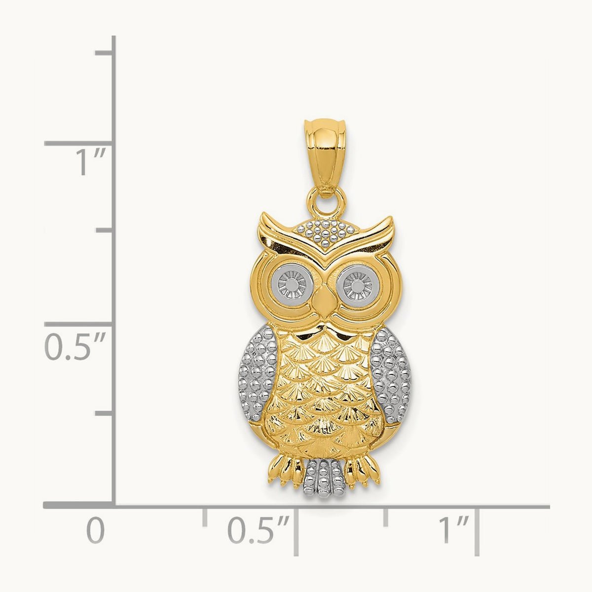 w/ Rhodium Polished / Textured Owl Pendant, 14K