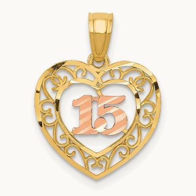 Diamond-cut 15 Pendant, 14K Two-tone