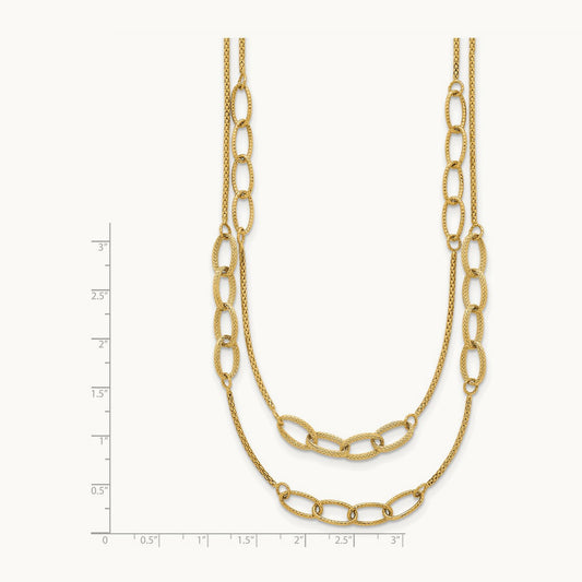 Polished and Textured Woven 2 Strand Necklace, 14K
