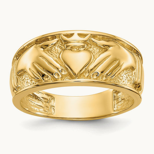 Polished Men's Claddagh Band, 14K