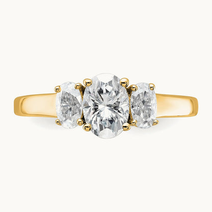Oval 3 Stone Engagement Ring, 1.25-3.50 ct tw Lab-Grown Diamond — 1 1/3 ct, 14K Yellow Gold