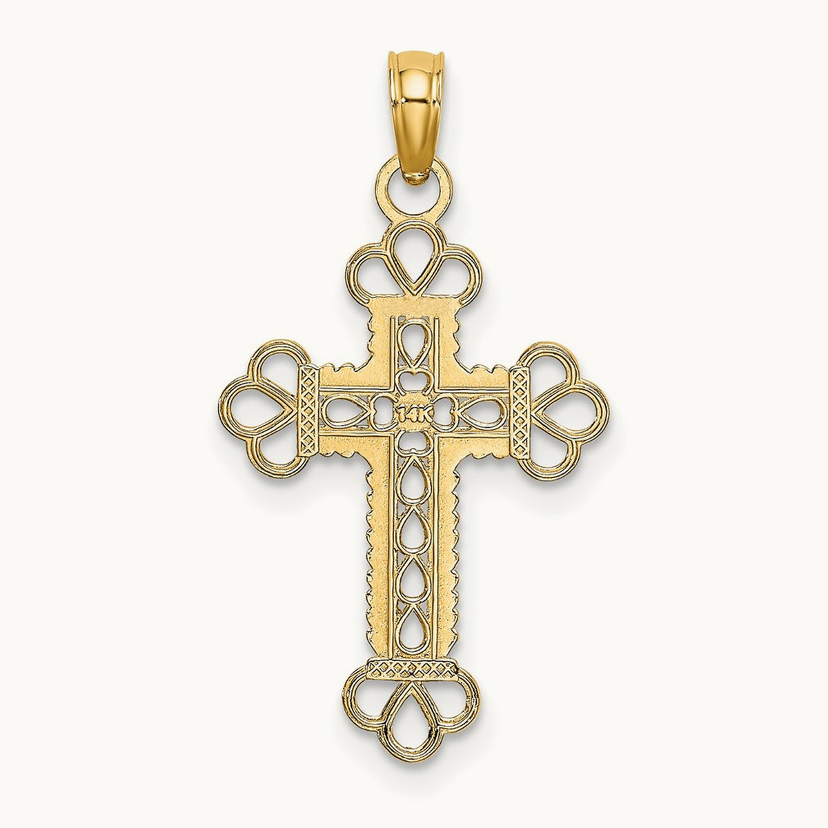 Textured and Cut-Out W/ Rope Frame Block Cross Charm, 14K