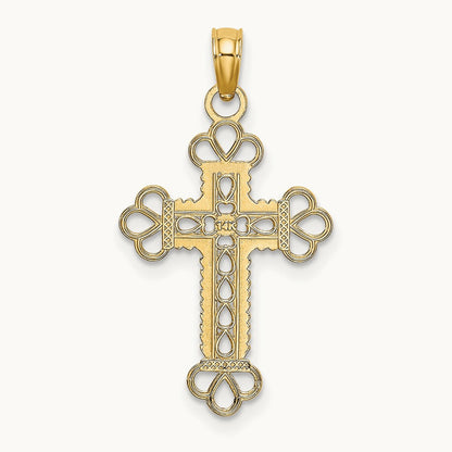 Textured and Cut-Out W/ Rope Frame Block Cross Charm, 14K