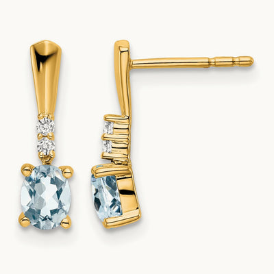Oval Aquamarine and Diamond Dangle Earrings, 14K