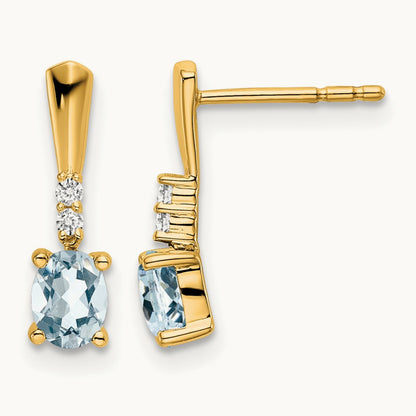 Oval Aquamarine and Diamond Dangle Earrings, 14K