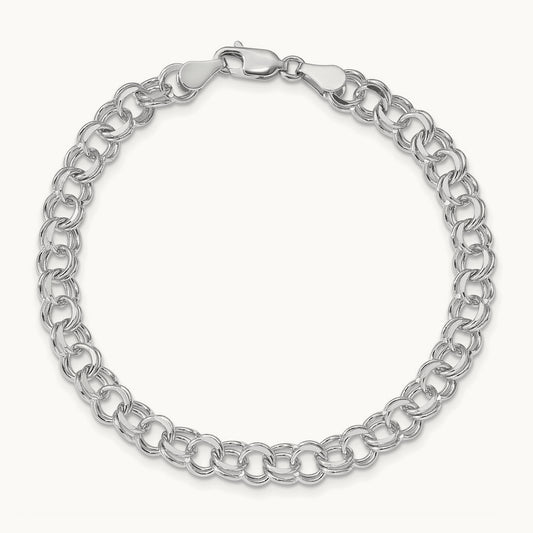 Double Link Charm Bracelet, 14K White Gold