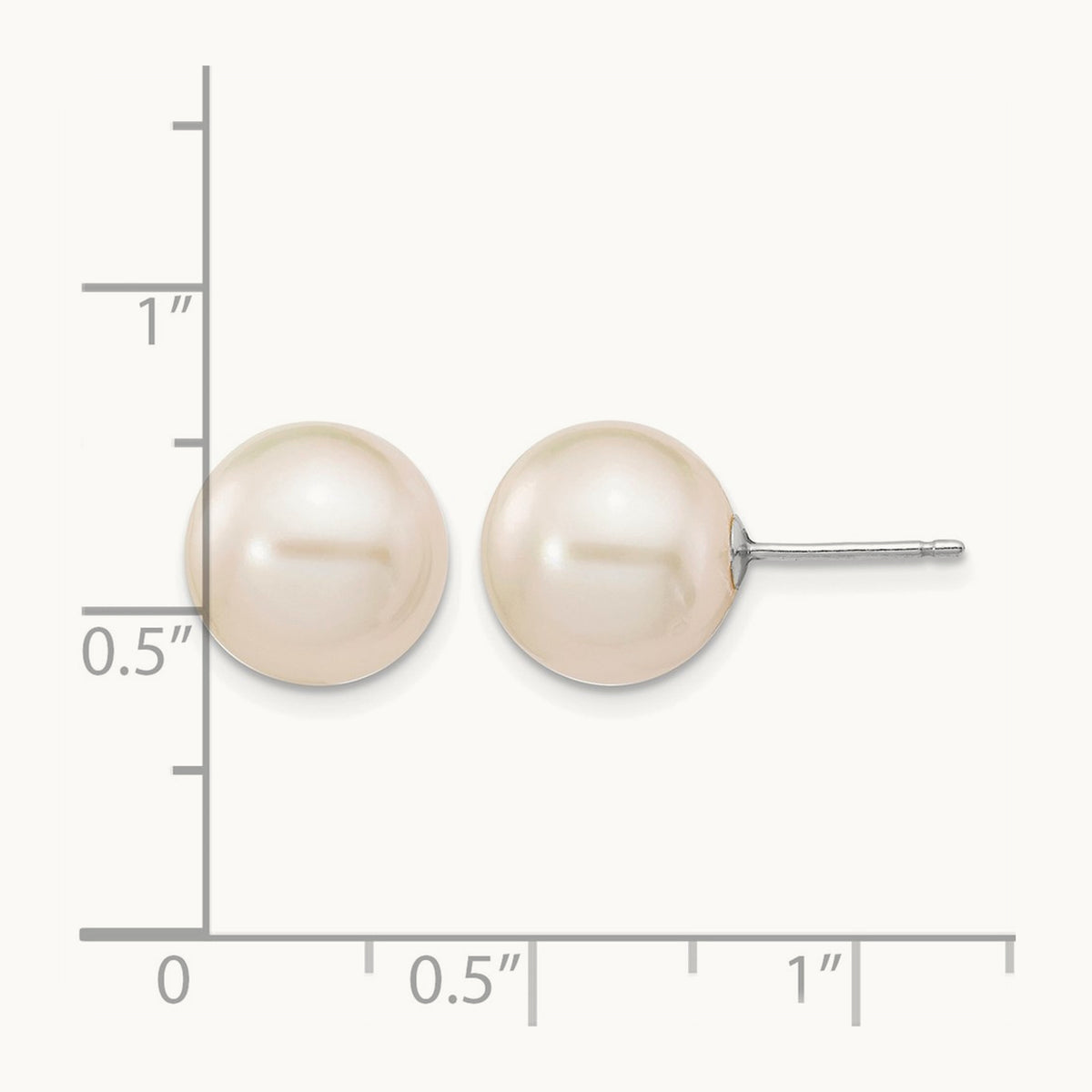 10- White Round FW Cultured Pearl Stud Post Earrings, 11mm, 14K White Gold