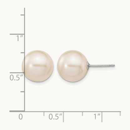 10- White Round FW Cultured Pearl Stud Post Earrings, 11mm, 14K White Gold