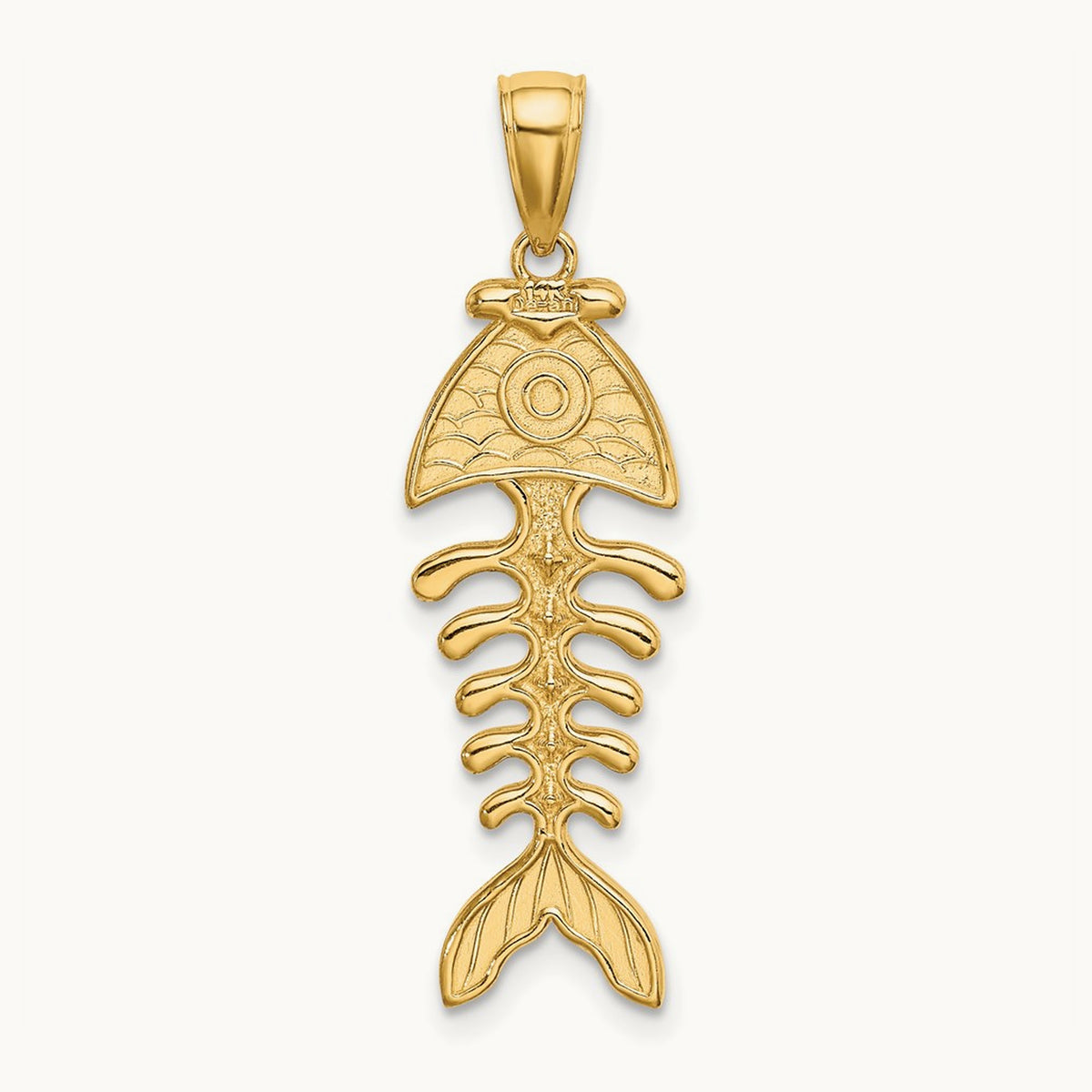 3-D Polished/ Textured Fishbone Charm, 14K