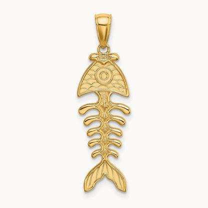 3-D Polished/ Textured Fishbone Charm, 14K