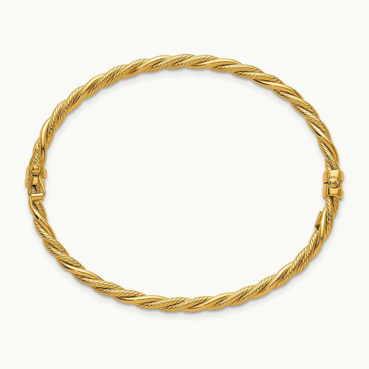 Polished and Textured Twisted Hinged Bangle, 14K