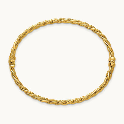 Polished and Textured Twisted Hinged Bangle, 14K