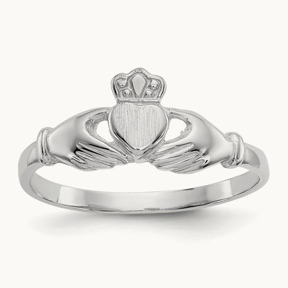 Polished and Satin Claddagh Ring, 14K White Gold