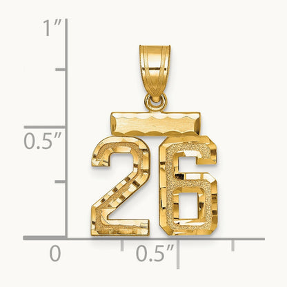 Small Brushed Diamond-cut Number 26 Charm, 14K