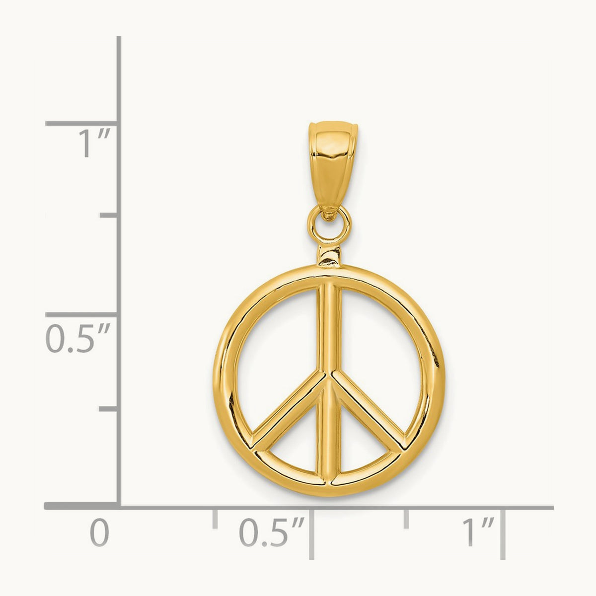 3D Polished Peace Sign Charm — 14K Yellow Gold