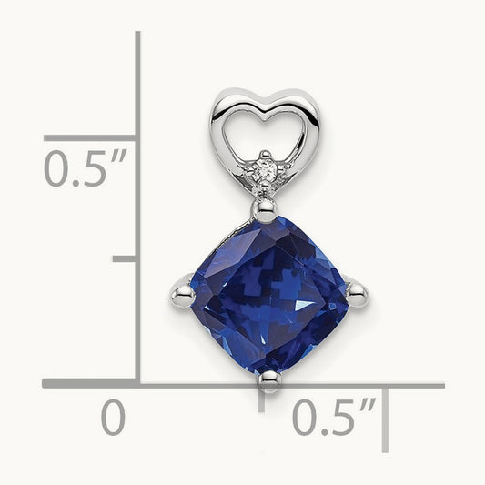 Created Sapphire and Diamond Heart Chain Slide, 14K White Gold