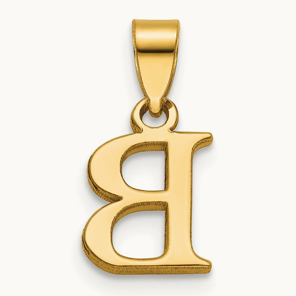 Polished Block Initial Pendant — 14K Yellow Gold, B