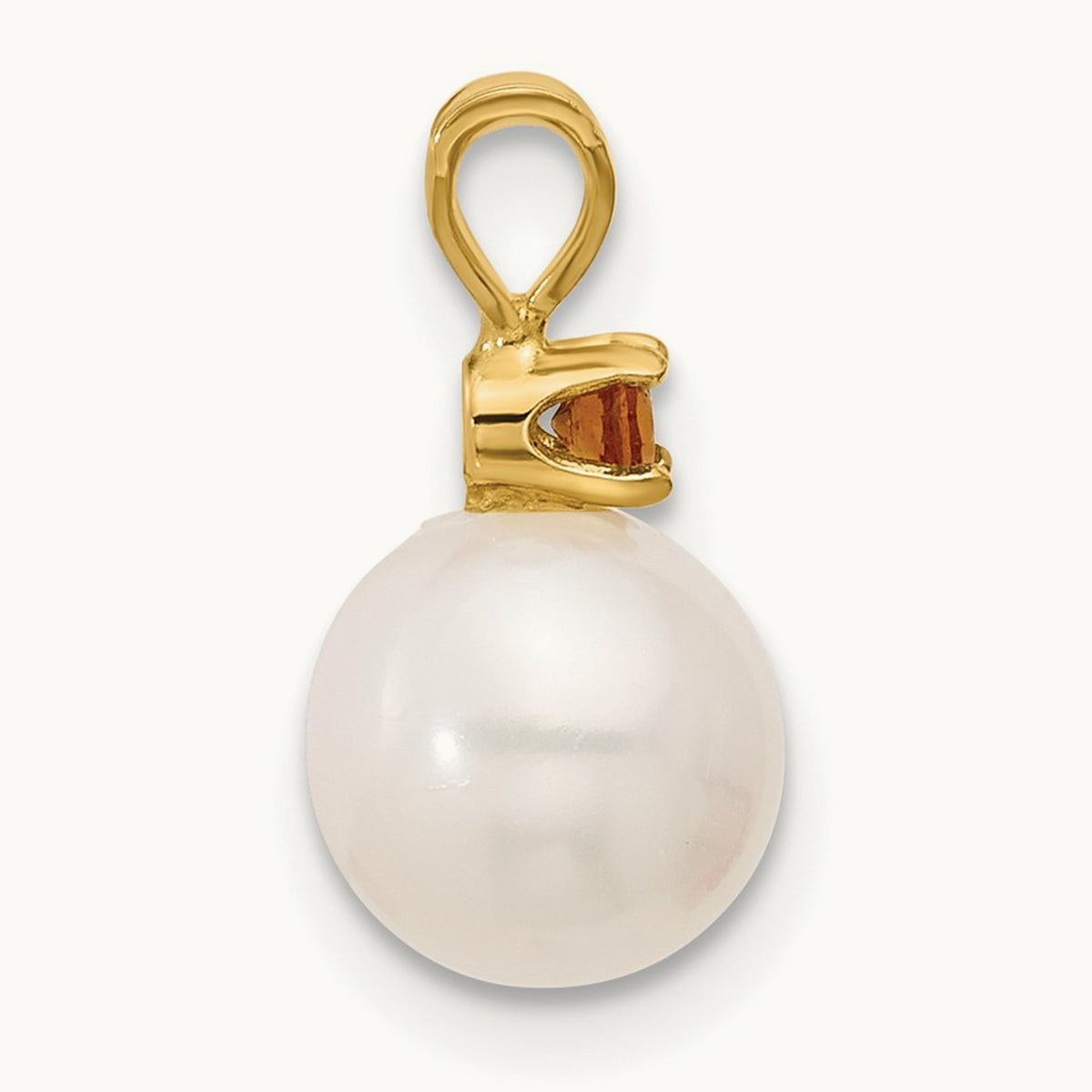7- White Round FWC Pearl Citrine Pendant, 7.5mm, 14K
